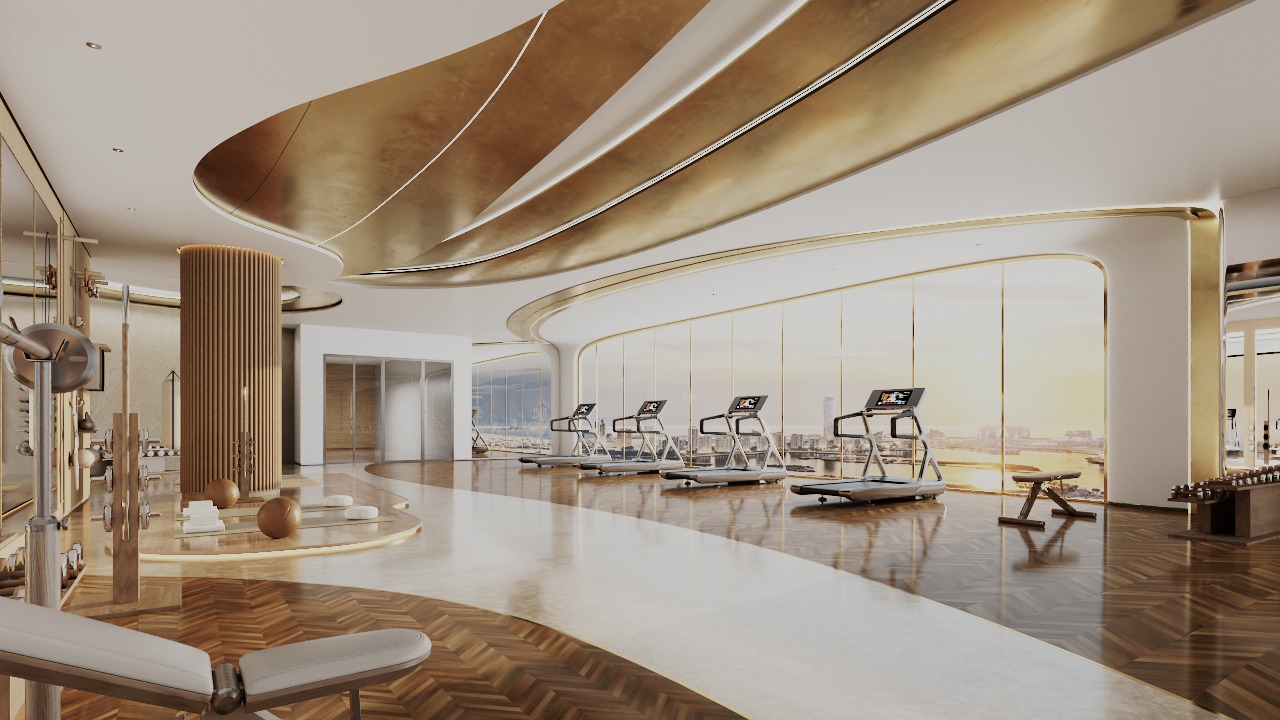 Danube Shahrukhz fitness studio with bronze ceiling detail