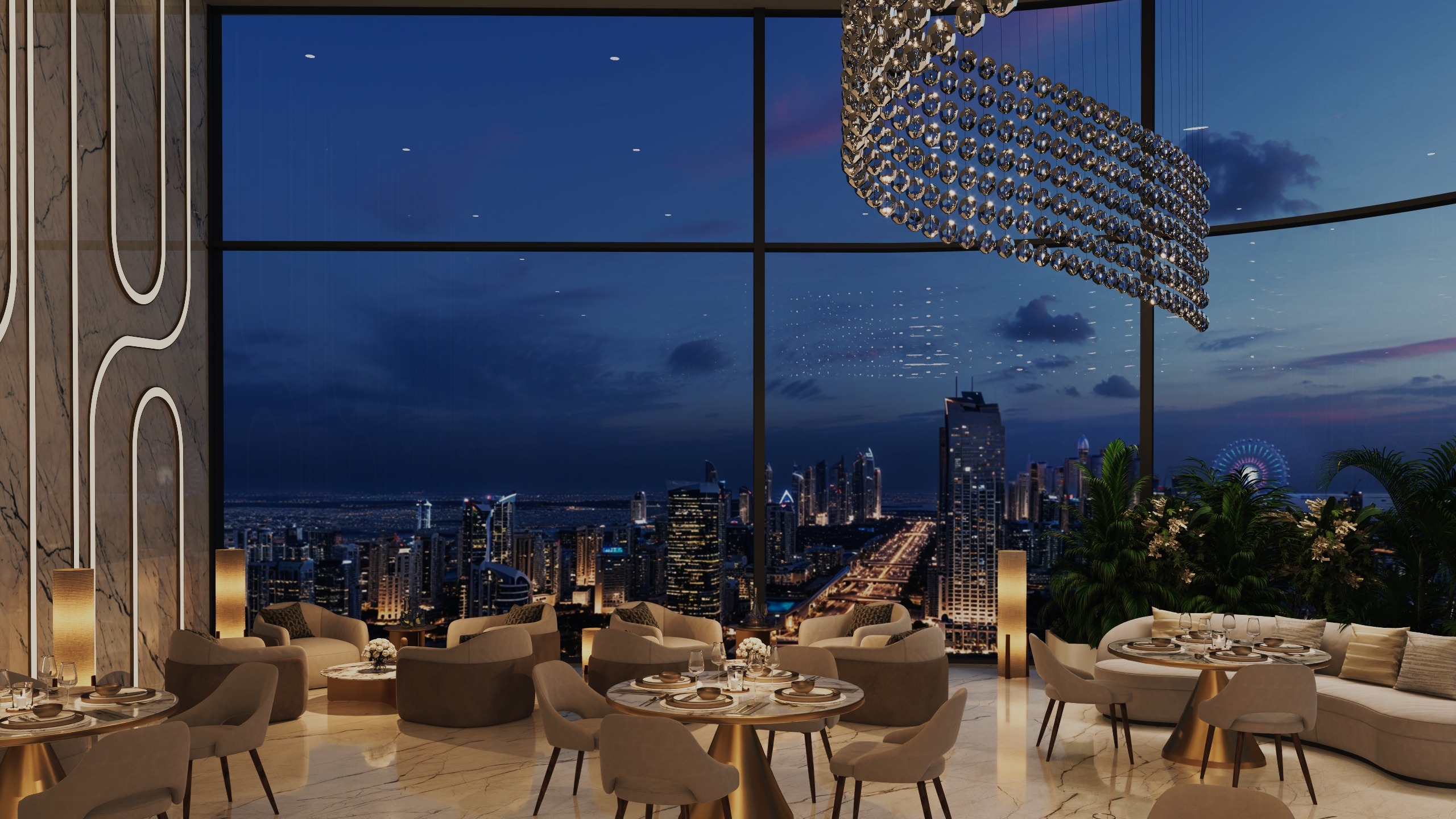 Danube Shahrukhz restaurant and skyline at night